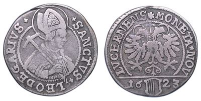 Svizzera, Lucerna, Busto del vescovo San Leodegario, 1623, argento