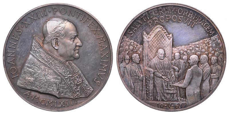 VATICANO. GIOVANNI XXIII, 1958-1963. Medaglia straordinaria in argento 1963. Premio Balzan per la pace.  - Auction Light Numismatics - Cambi Casa d'Aste