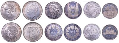 Monete del Mondo, Lotto di sei esemplari in argento