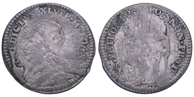Benedetto XIV, Muraiola da 4 bolognini, 1745
