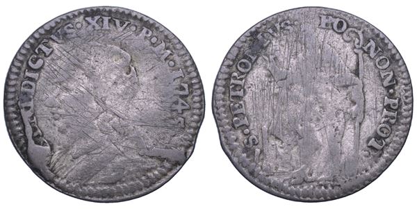 BOLOGNA. BENEDETTO XIV, 1740-1758. Muraiola da 4 bolognini 1745.