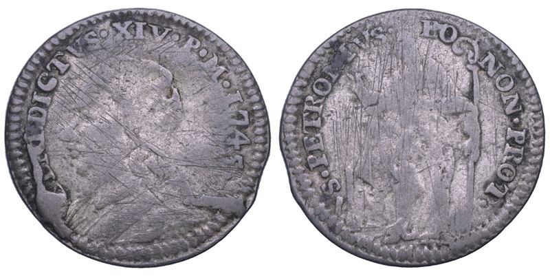 BOLOGNA. BENEDETTO XIV, 1740-1758. Muraiola da 4 bolognini 1745.  - Asta Numismatica Light - Cambi Casa d'Aste