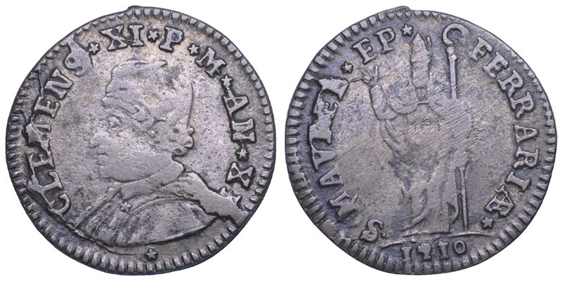 FERRARA. CLEMENTE XI, 1700-1721. Muraiola da 4 baiocchi 1710.  - Auction Light Numismatics - Cambi Casa d'Aste
