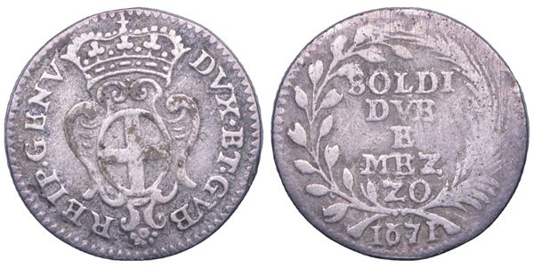 GENOVA. DOGI BIENNALI E GOVERNATORI DELLA REPUBBLICA, 1528-1797. 2 1/2 soldi 1671.