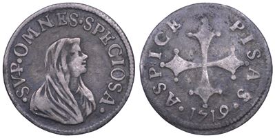 Pisa, Cosimo III de’ Medici, Grosso 1719 (grosso), con legenda Madonna velata / Croce