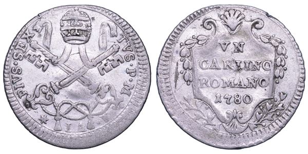 STATO PONTIFICIO. PIO VI, 1775-1799. Carlino 1780.