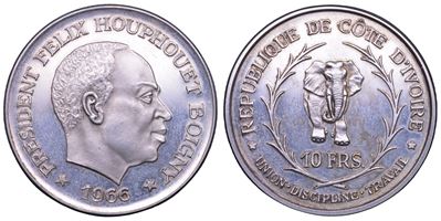 Costa d’Avorio, 10 franchi, 1966