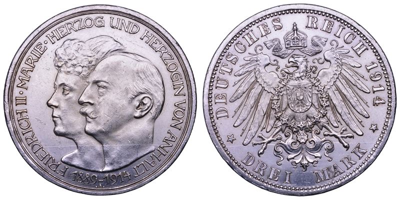 GERMANIA - ANHALT DESSAU. FRIEDRICH II. 3 marchi 1914.  - Asta Numismatica Light - Cambi Casa d'Aste