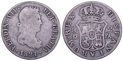 Spagna, Fernando VII, 2 Reales 1821 (argento)
