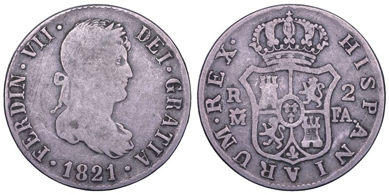 SPAGNA. FERNANDO VII, 1808-1833. 2 Reales 1821.  - Asta Numismatica Light - Cambi Casa d'Aste