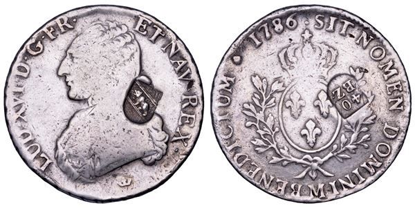 FRANCIA. LOUIS XVI, 1774-1792. Ecu 1786 con contromarca da 40 Batzen di Berna.