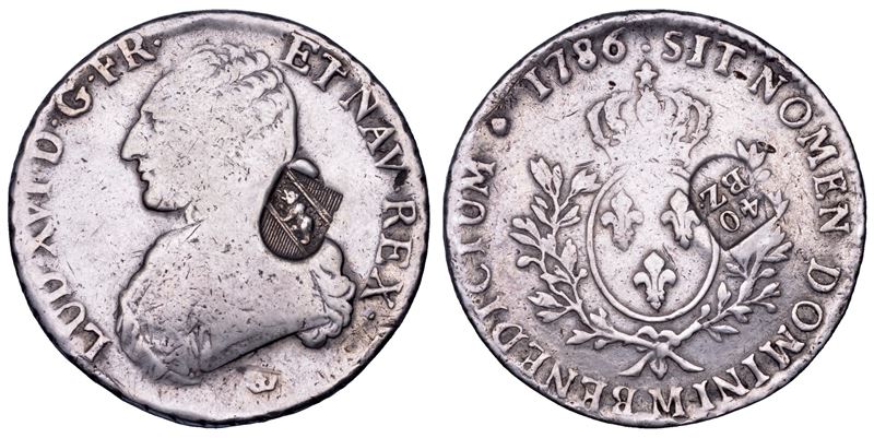 FRANCIA. LOUIS XVI, 1774-1792. Ecu 1786 con contromarca da 40 Batzen di Berna.  - Auction Numismatics - Cambi Casa d'Aste