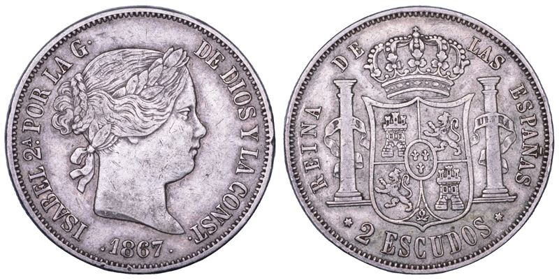 SPAGNA. ISABEL II, 1833-1868. 2 Escudos 1867.  - Auction Numismatics - Cambi Casa d'Aste