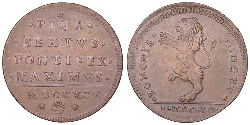 STATO PONTIFICIO. PIO VI, 1775-1799. 2 Baiocchi 1795. Bologna.  - Asta Numismatica - Cambi Casa d'Aste