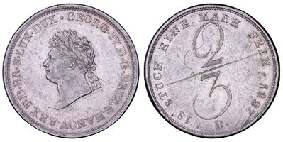 Moneta d'argento, 2/3 Taler del 1827, George IV d'Inghilterra
