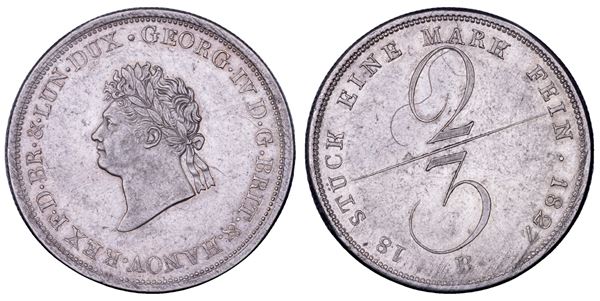 GERMANIA - HANNOVER. GEORGE IV D'INGHILTERRA, 1820-1830. 2/3 Taler 1827.