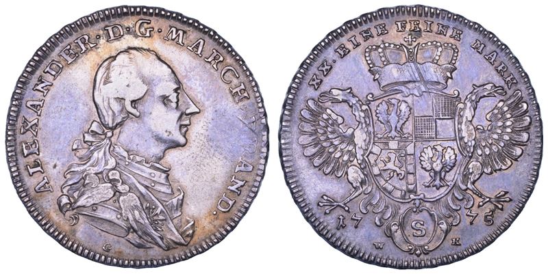 GERMANIA. BRANDENBURG - ANSBACH. CHRISTIAN FRIEDRICH KARL ALEXANDER, 1757-1791. 1/2 Taler 1775.  - Asta Numismatica - Cambi Casa d'Aste