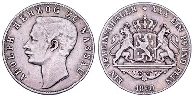 Adolph, Vereinstaler 1860, Germania - Nassau