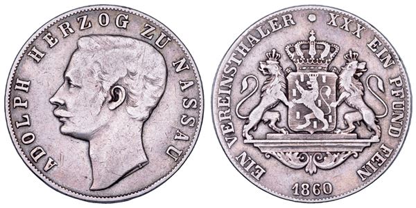 GERMANIA - NASSAU. ADOLPH, 1839-1866. Vereinstaler 1860.