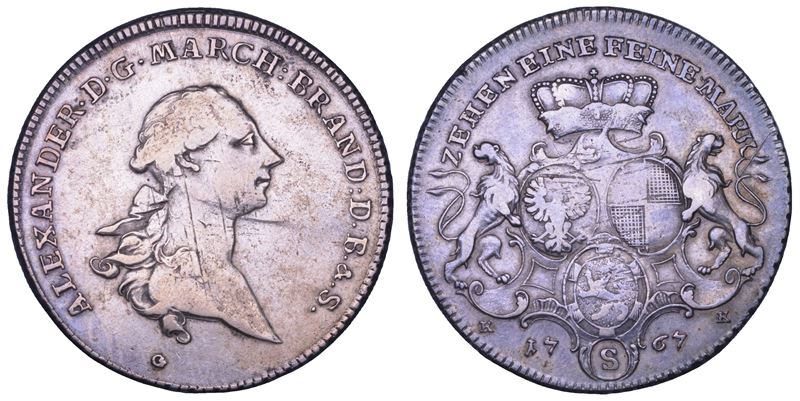 GERMANIA. BRANDENBURG - ANSBACH. CHRISTIAN FRIEDRICH KARL ALEXANDER, 1757-1791. Taler 1767.  - Asta Numismatica - Cambi Casa d'Aste