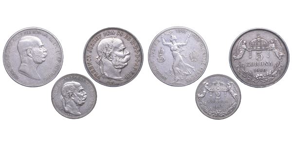 AUSTRIA E UNGHERIA. FRANZ JOSEPH, 1848-1916. Lotto di tre monete.