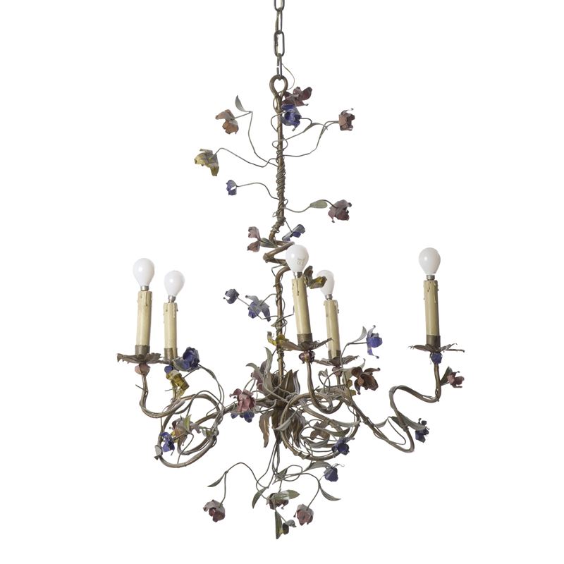 Lampadario in lamierino a cinque luci  - Asta Antiquariato - Cambi Casa d'Aste