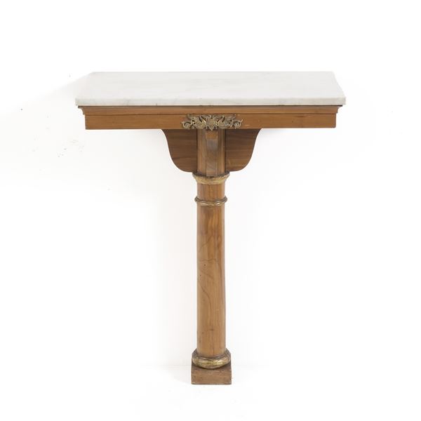 Piccola consolle in legno con piano in marmo. XIX secolo