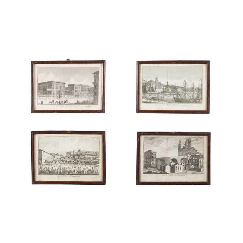 Lotto di quattro stampe in cornice raffiguranti vedute di Genova  - Asta Antiquariato - Cambi Casa d'Aste