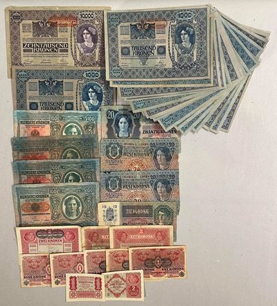 Lotto di 37 esemplari di monete dell'Austria-Ungheria del XX secolo