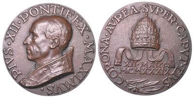 Opus Mistruzzi, Medaglia in bronzo, Vaticano, Incoronazione di Pio XII, 1939