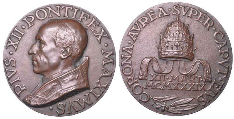 VATICANO. PIO XII, 1939-1958. Medaglia in bronzo 1939. Incoronazione.  - Auction Light Numismatics - Cambi Casa d'Aste