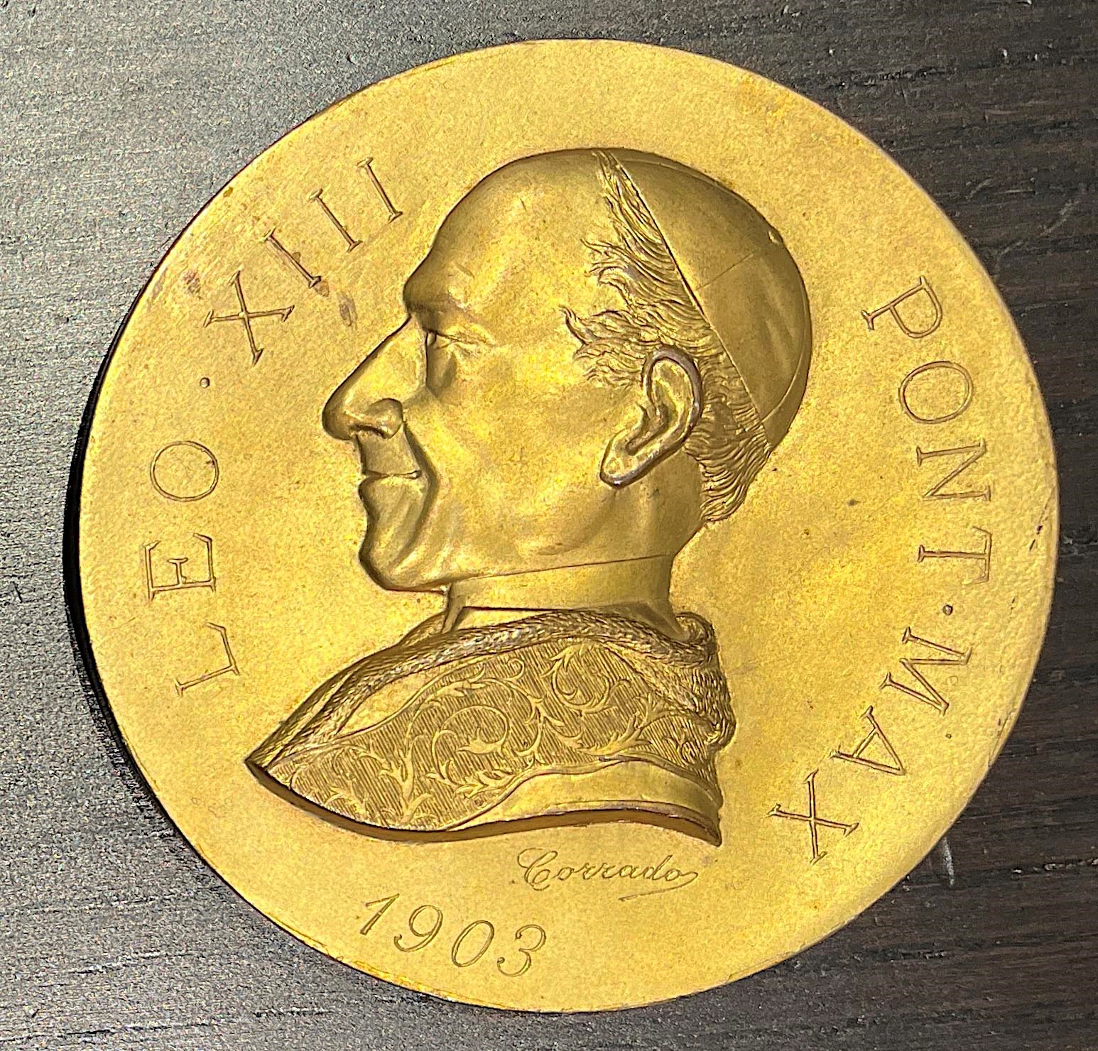 Corrado da Terni, Medaglia del Pontificato di Leone XIII (1878-1903), bronzo dorato
