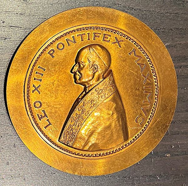 STATO PONTIFICIO. LEONE XIII, 1878-1903. Medaglia in bronzo dorato 1966. 75esimo anniversario Rerum Novarum.