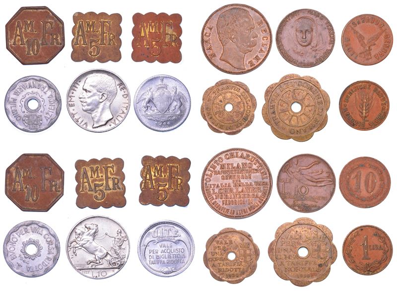REGNO D’ITALIA. Lotto di undici gettoni e una moneta.  - Auction Light Numismatics - Cambi Casa d'Aste
