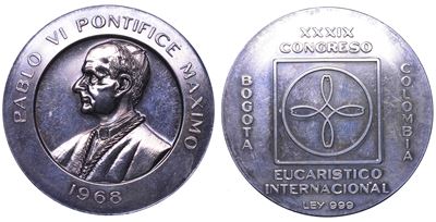Medaglia in argento commemorativa del viaggio papale a Bogotá, Paolo VI, 1968