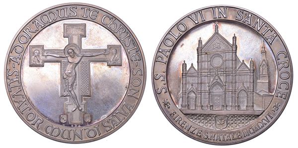 VATICANO. PAOLO VI, 1963-1978. Medaglia in argento 1966. Visita a Firenze per l’alluvione.