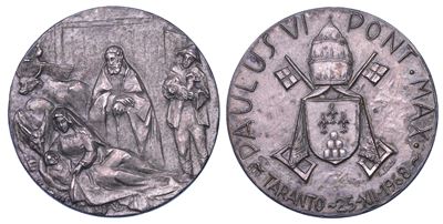 Medaglia commemorativa in argento, Natale a Taranto, 1968, Paolo VI