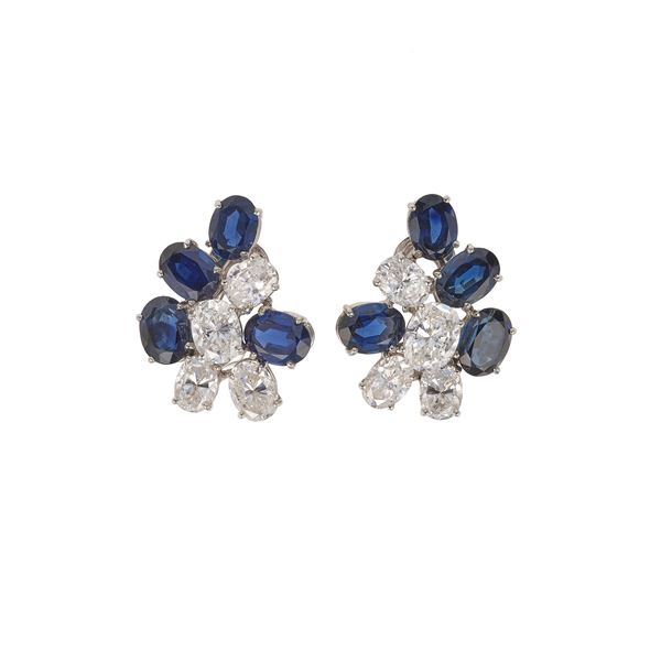 Pair of sapphire and diamond earrings