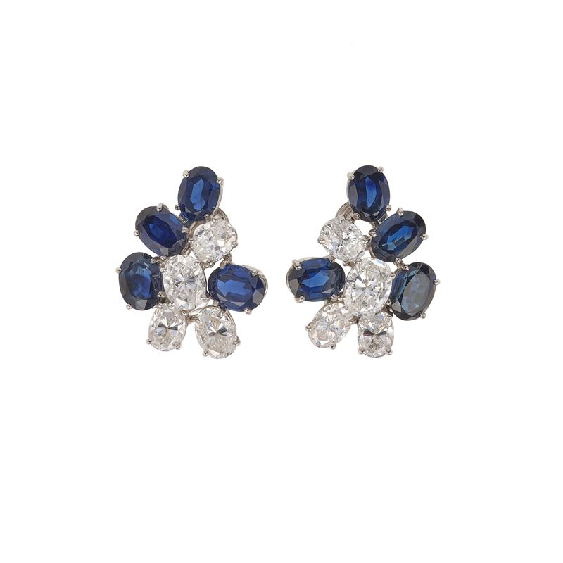 Pair of sapphire and diamond earrings  - Auction Fine Jewellery - Cambi Casa d'Aste