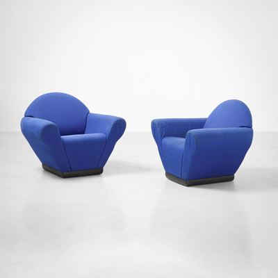 Due poltrone mod. Selim, 1992, poliuretano espanso e tessuto