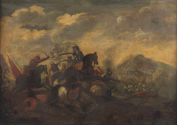 Scuola del XVIII secolo Scontro di cavalleria