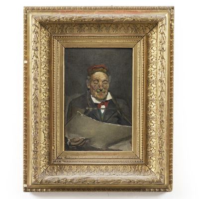 Pittore del XIX-XX secolo, Figura di anziano in lettura, olio su tela