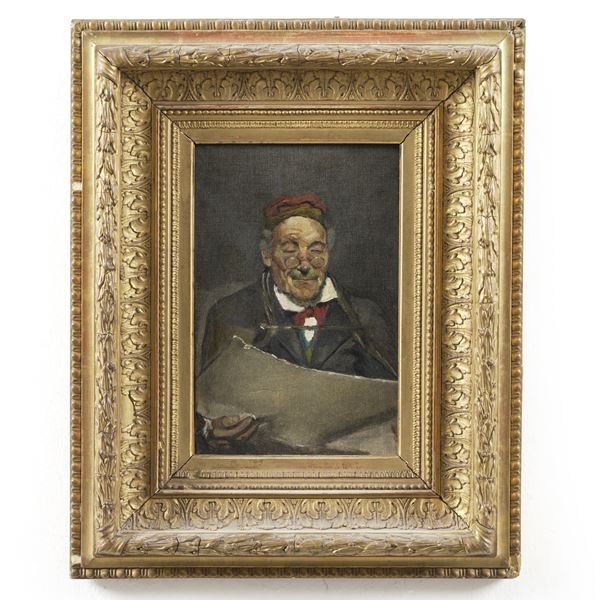 Pittore del XIX-XX secolo Figura di anziano in lettura