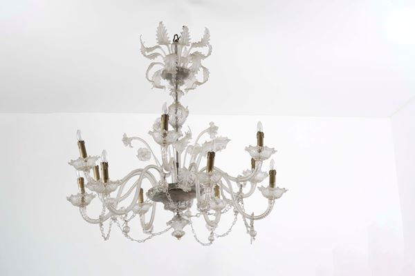 Lampadario in vetro di Murano a 12 luci. XX secolo