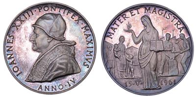 Giovanni XXIII, Medaglia in argento commemorativa dell'Enciclica Mater et Magistra, 1962