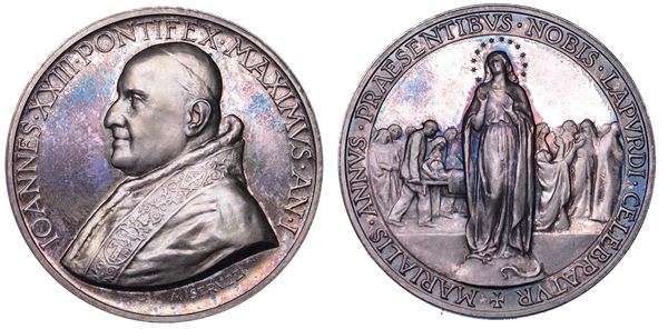 VATICANO. GIOVANNI XXIII, 1958-1963. Medaglia in argento 1959. Centenario apparizione di Lourdes.