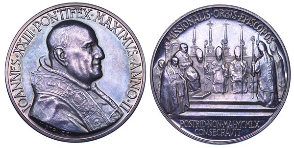 VATICANO. GIOVANNI XXIII, 1958-1963. Medaglia in argento 1960. Consacrazione nuovi vescovi missionari.
