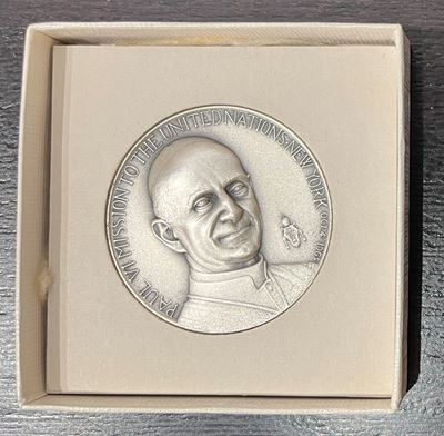 Medaglia in argento commemorativa, Vaticano, Paolo VI, Viaggio all’ONU, 1965