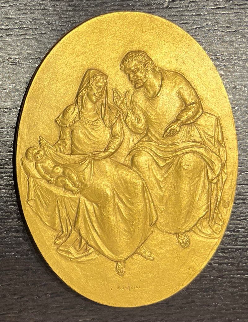 VATICANO - SACRA FAMIGLIA. Placca ovale uniface in bronzo dorato.  - Asta Numismatica Light - Cambi Casa d'Aste