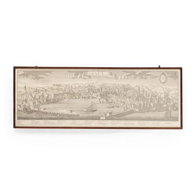 Stampa raffigurante 'Porto di Genova' in cornice, dimensioni 96x35 cm
